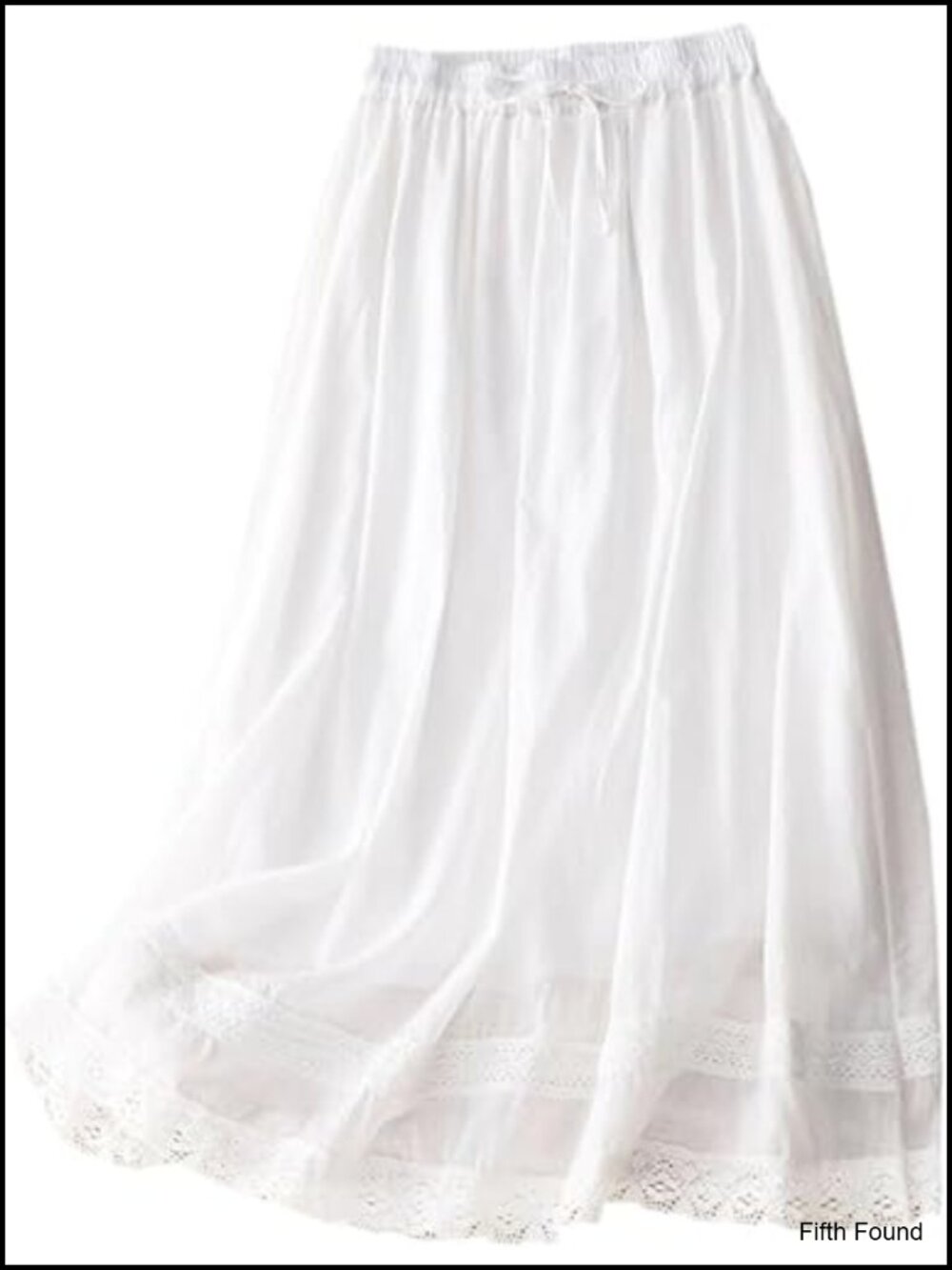 Cotton Linen Midi Skirt Lace Trim A-Line Boho Flowy